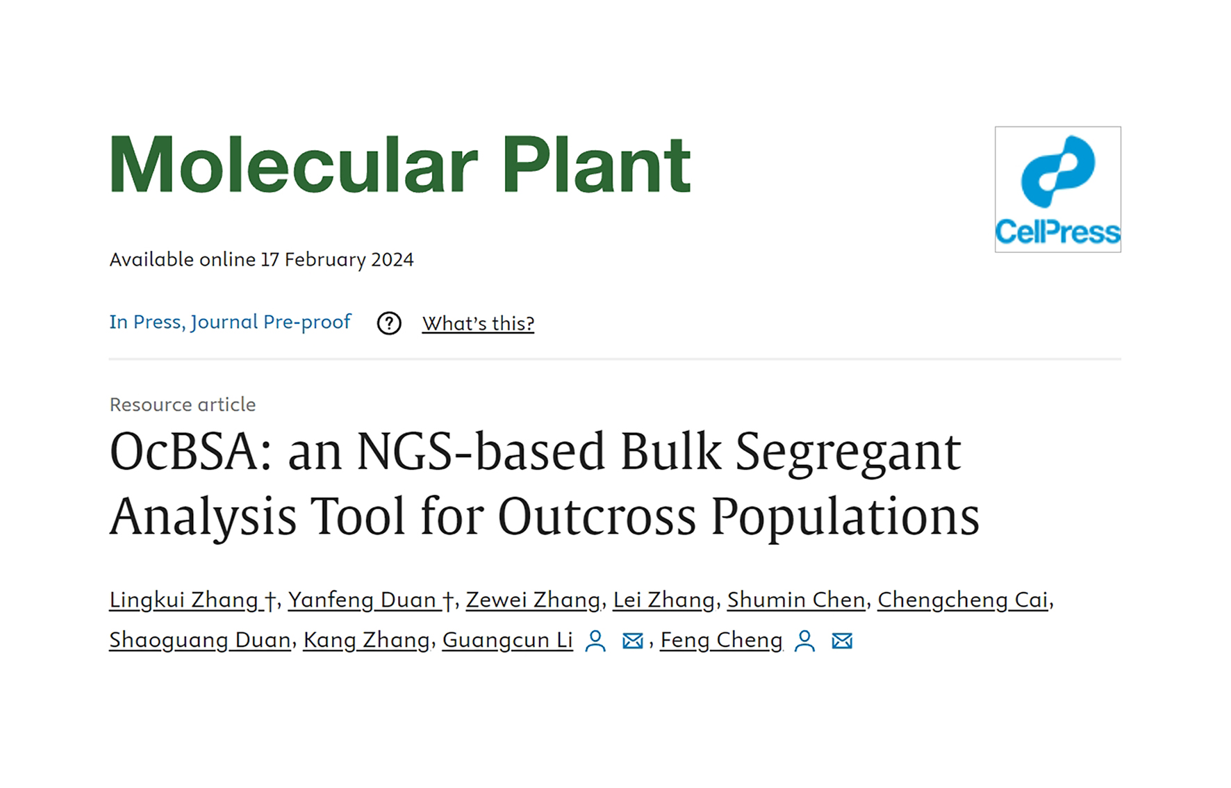 The novel algorithm/tool OcBSA facilitates efficient gene mapping for outcross species