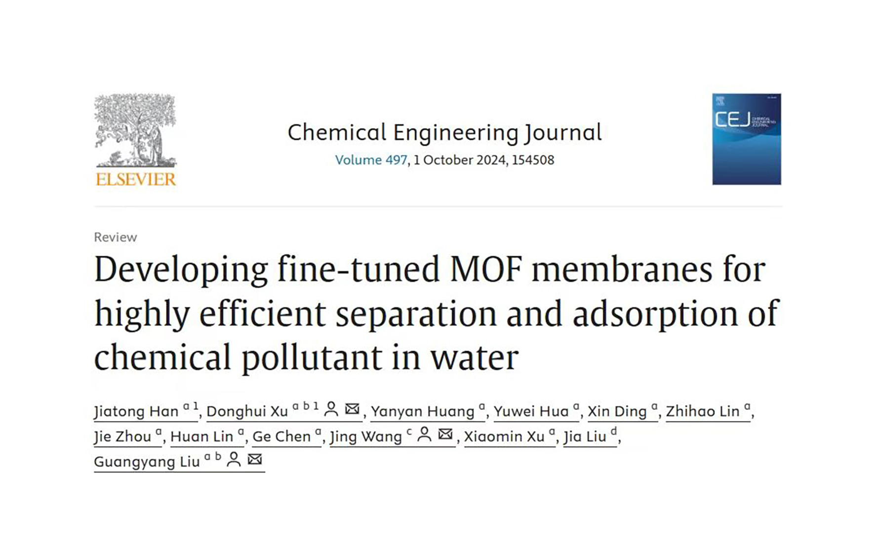 Quality and safety research Group of institute of vegetables and flowers: Developing fine-tuned MOF membranes for highly efficient separation and adsorption of chemical pollutant in water