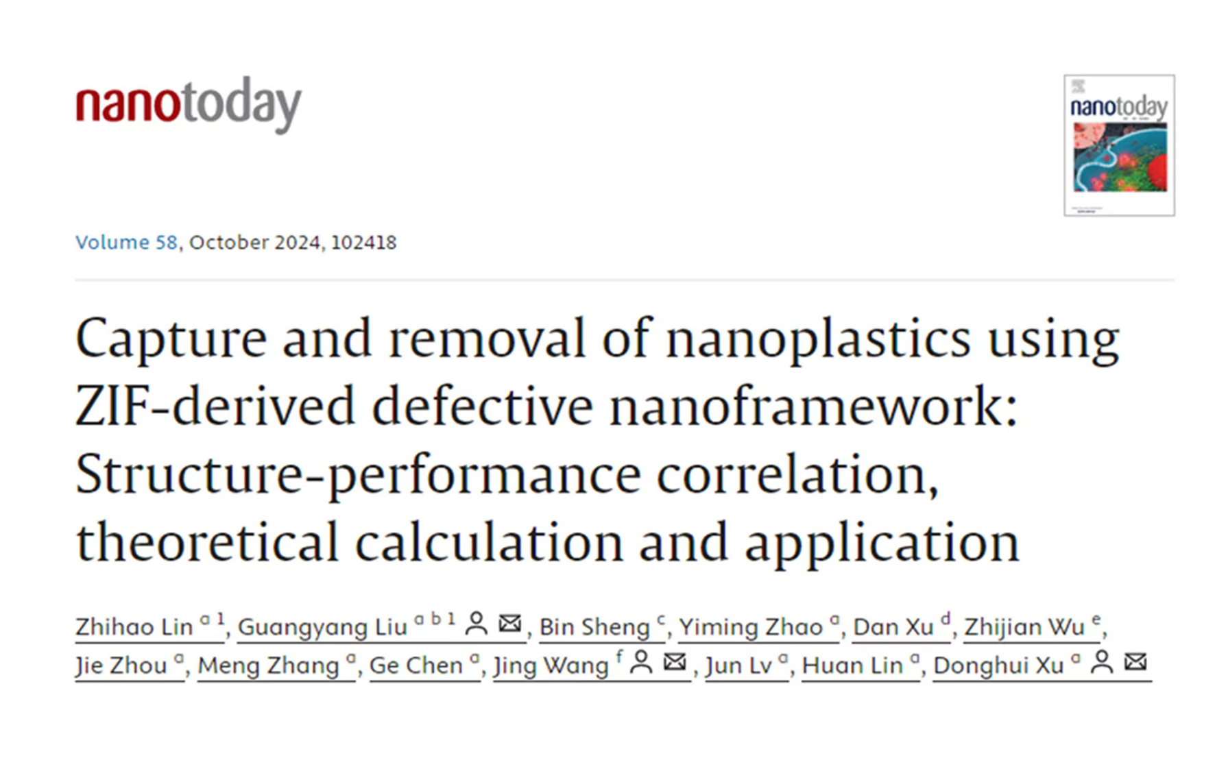 The Quality and Safety Research Group of The Institute of Vegetables and Flowers：Defective ZIF nanoframework preparation technology was constructed and applied to the capture and removal of nanoplastics in fruit and vegetable