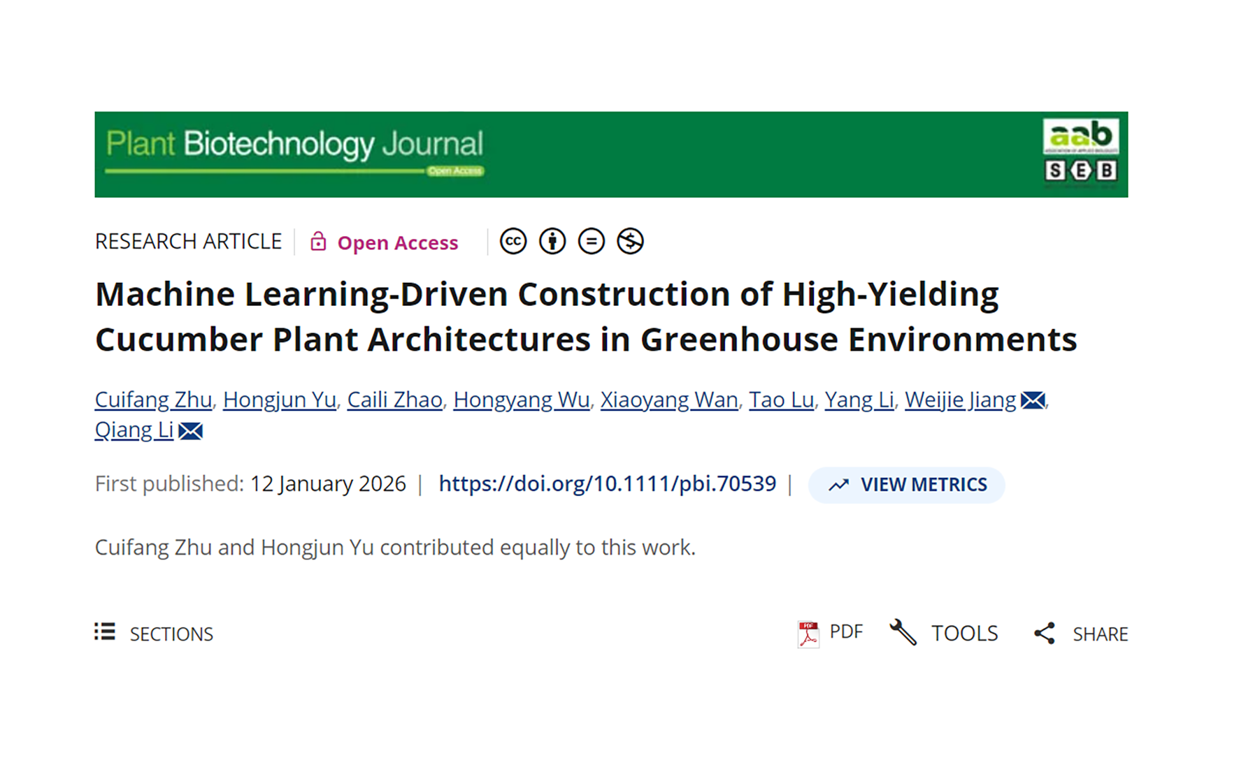 PBJ | Soilless Cultivation Team at the Institute of Vegetables and Flowers, Chinese Academy of Agricultural Sciences: Machine Learning Empowers the Design of High-Yield Plant Architecture for Greenhouse Cucumber